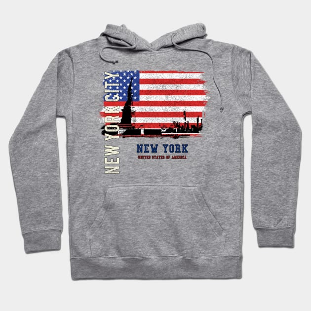 New York City with Flag Hoodie by printedartings